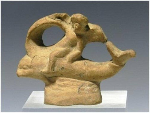 Ancient Greek Terracotta Eros Riding Dolphin Published Antique Ceramic