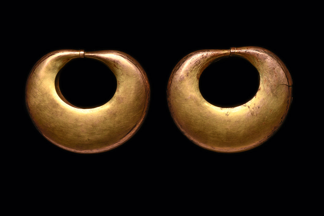 Pair of Large Ancient Tairona Gold Earrings / Nose Rings - Precolumbian Colombia