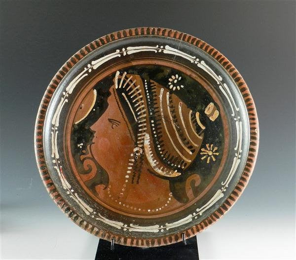 Greek Apulian Red-Figure Plate with Lady of Fashion
