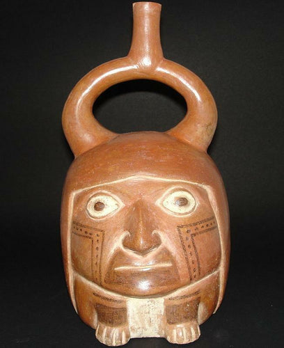 Ancient Moche III Portrait Stirrup Dwarf Vessel: Antiquities from Peru